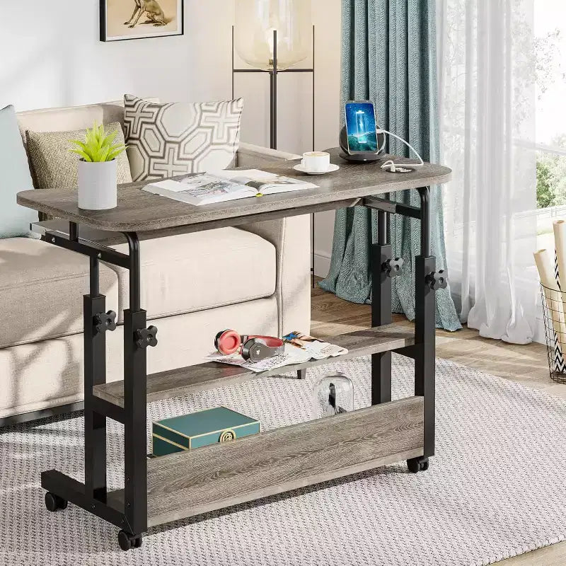 Table d'appoint Lantine portable avec prises de courant, table d'ordinateur portable réglable en hauteur avec ports USB pour canapé, chevet, bureau debout mobile