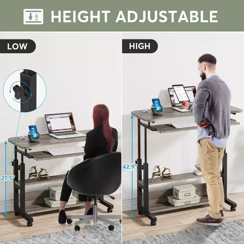 Table d'appoint Lantine portable avec prises de courant, table d'ordinateur portable réglable en hauteur avec ports USB pour canapé, chevet, bureau debout mobile