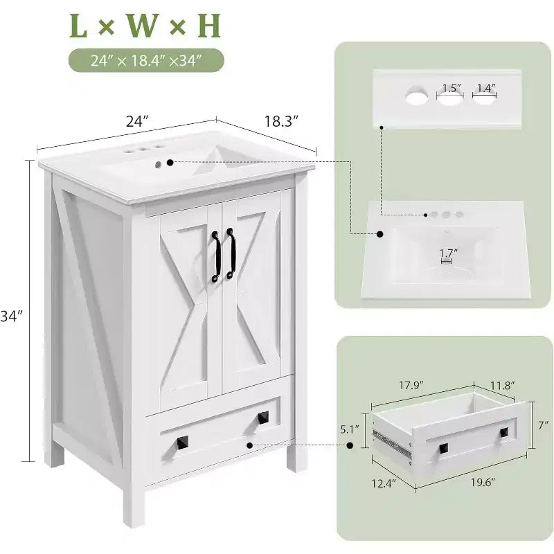 Meuble de salle de bain 60 cm avec lavabo en céramique et porte à fermeture douce - Rangement compact pour petites salles de bain