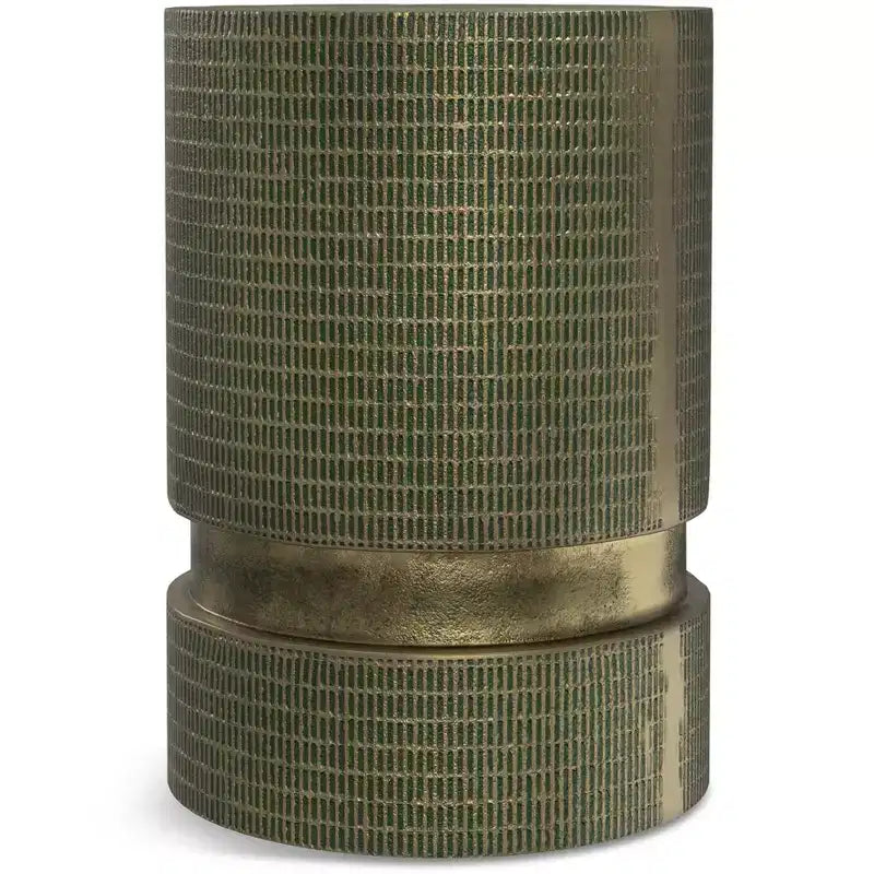 Table d'appoint Ambroise style industriel moderne en aluminium moulé, 33 cm de large, patine vert clair, entièrement assemblée