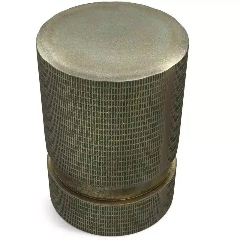 Table d'appoint Ambroise style industriel moderne en aluminium moulé, 33 cm de large, patine vert clair, entièrement assemblée