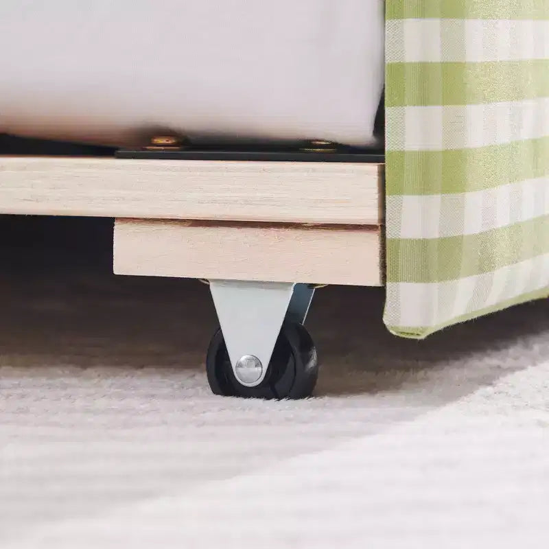 Bellemave Lit de repos double à carreaux vichy avec port USB et lit gigogne coulissant, Cadre de lit en forme de vague pour chambre et salon.