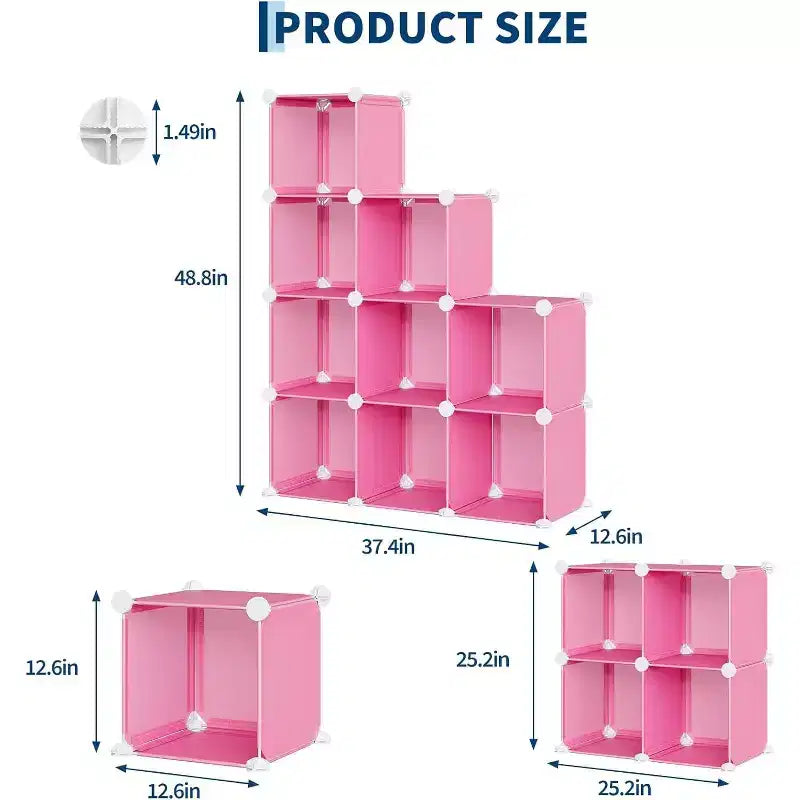 Organisateur de rangement 9 cubes en PVC, Étagère modulaire avec montage facile pour chambre et salon, Rose