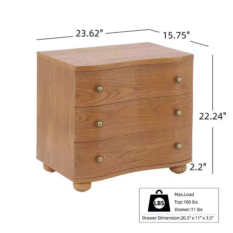 Christopher Knight Home Chaeryeong Table de chevet moderne en bois à 3 tiroirs avec façade incurvée