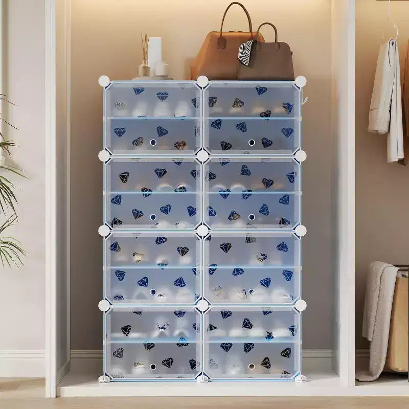 Étagère à chaussures amovible à 8 niveaux, organisateur extensible pour 32 paires avec porte pour entrée et chambre, bleu
