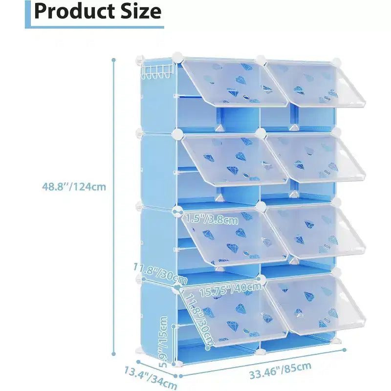 Étagère à chaussures amovible à 8 niveaux, organisateur extensible pour 32 paires avec porte pour entrée et chambre, bleu