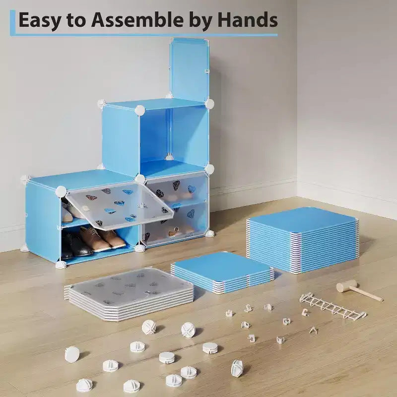 Étagère à chaussures amovible à 8 niveaux, organisateur extensible pour 32 paires avec porte pour entrée et chambre, bleu