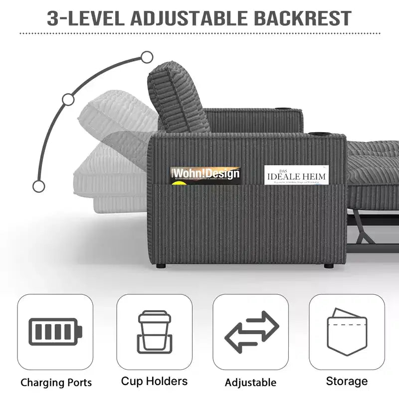 MooxvMoo 73 Canapé-lit convertible Queen Size avec couchage escamotable, poches et USB, petit canapé moderne 2 places pour salon, gris
