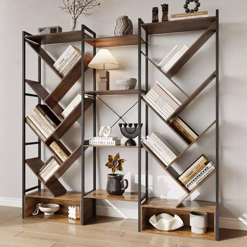 Étagère industrielle à 6 niveaux, Bibliothèque en bois à 24 casiers pour salon/bureau