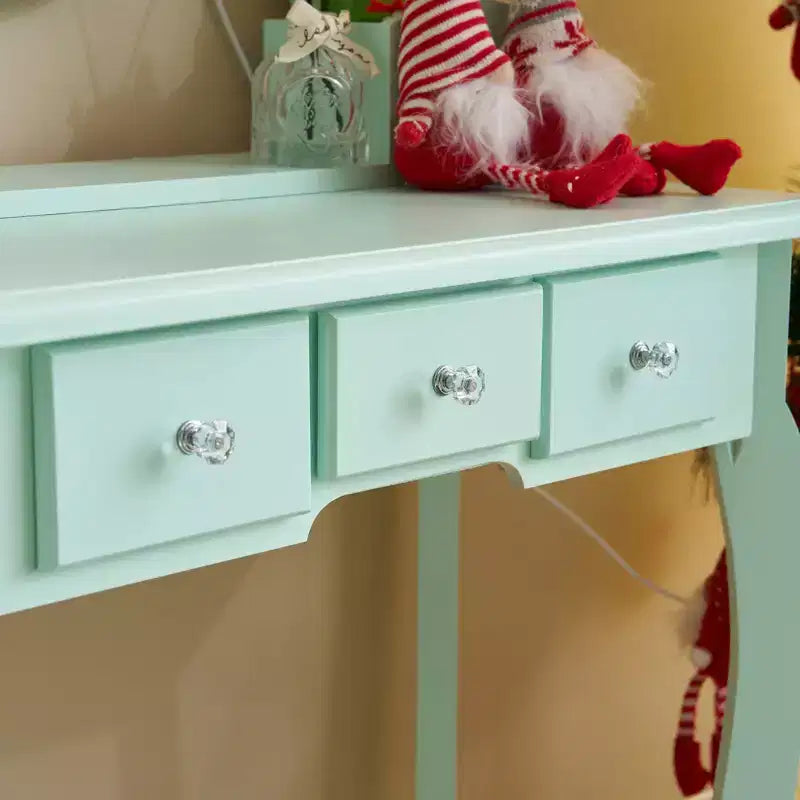 Coiffeuse Enfant avec Miroir, 5 Tiroirs de Rangement, Table de Maquillage Princesse et Tabouret pour Filles de 3 Ans et Plus, Vert Macaron