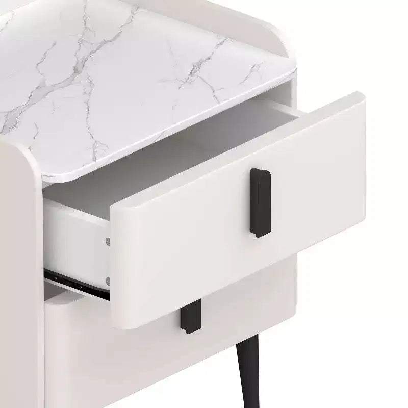 Table de chevet MAYEERTY avec 2 tiroirs, plateau motif marbre, pour chambre à coucher, blanc