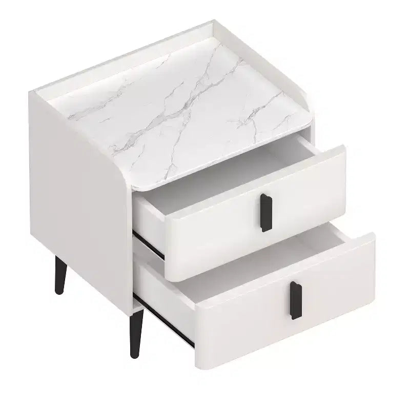 Table de chevet MAYEERTY avec 2 tiroirs, plateau motif marbre, pour chambre à coucher, blanc