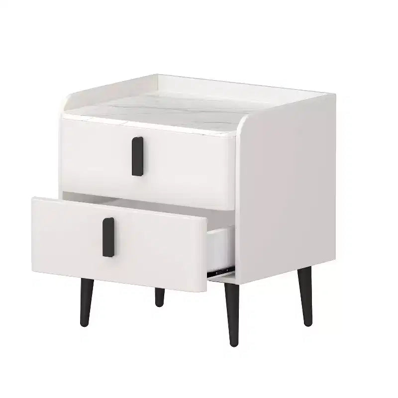 Table de chevet MAYEERTY avec 2 tiroirs, plateau motif marbre, pour chambre à coucher, blanc