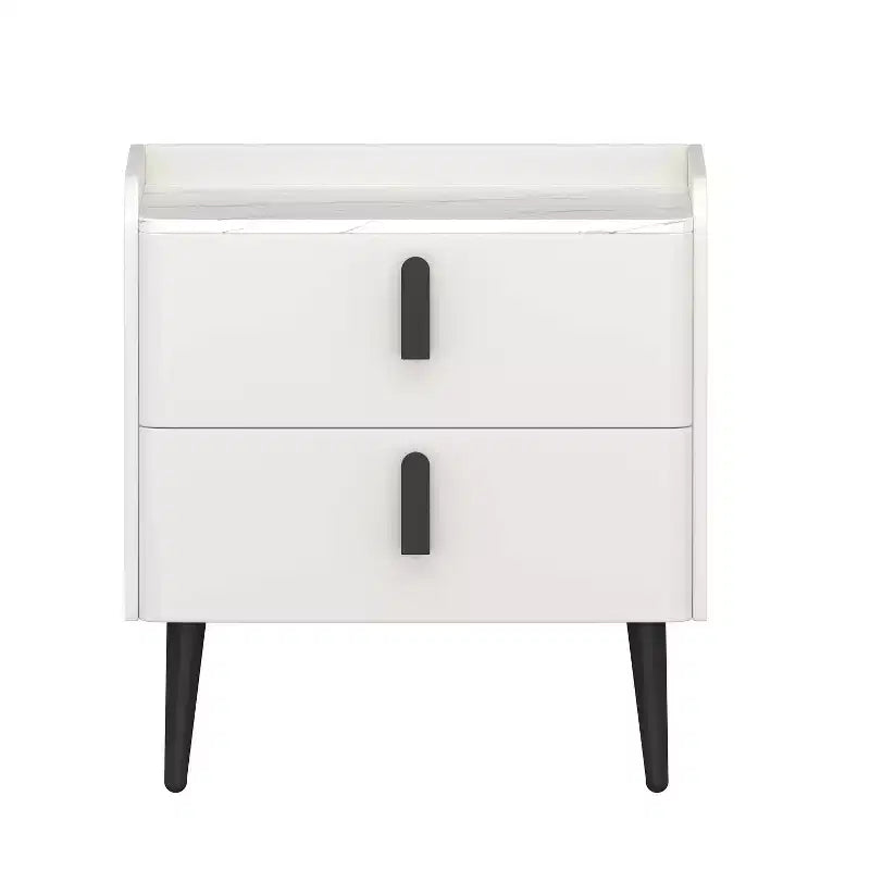 Table de chevet MAYEERTY avec 2 tiroirs, plateau motif marbre, pour chambre à coucher, blanc
