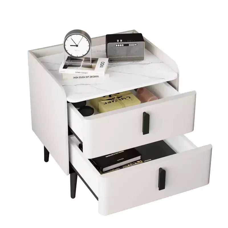 Table de chevet MAYEERTY avec 2 tiroirs, plateau motif marbre, pour chambre à coucher, blanc