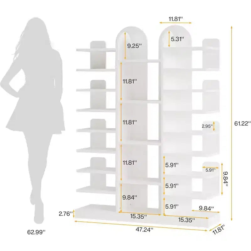 Étagère à chaussures Lantine 13 niveaux blanche, organiseur d'entrée haut autoportant avec étagères ouvertes pour 40 paires, meuble de rangement en bois pour le salon
