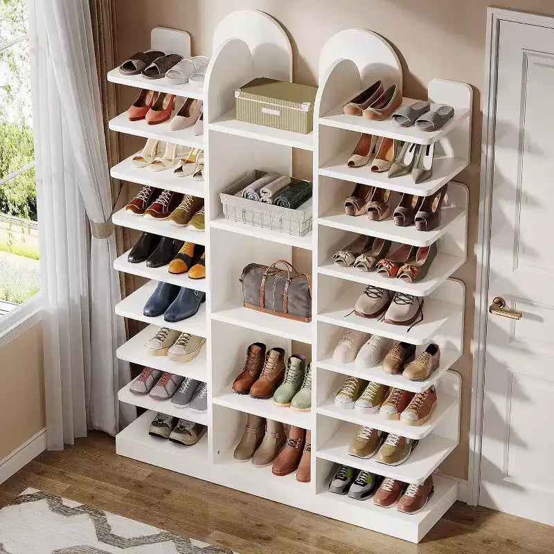 Étagère à chaussures Lantine 13 niveaux blanche, organiseur d'entrée haut autoportant avec étagères ouvertes pour 40 paires, meuble de rangement en bois pour le salon