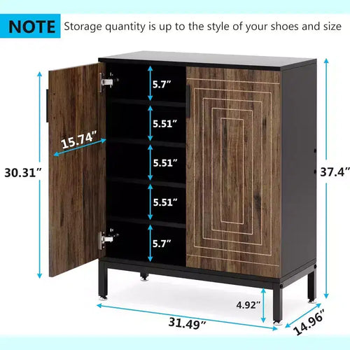 Meuble à chaussures 5 niveaux avec portes pour 20 paires, organisateur de rangement autonome pour entrée, placard, salon, chambre, marron/noir