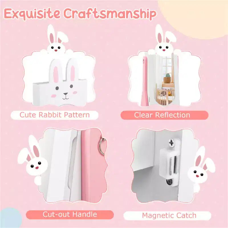 Ensemble Coiffeuse et Chaise Blanches pour Enfants avec Armoire à Bijoux Thème Princesse