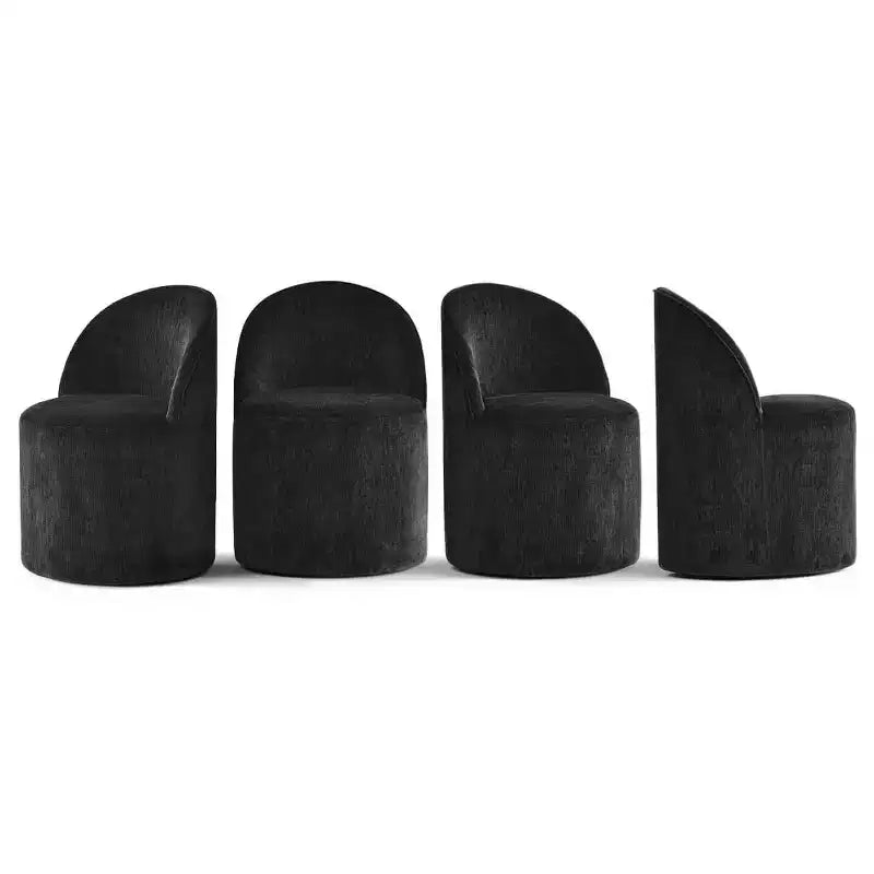 Ensemble de salle à manger 5 pièces pour 4, chaises modernes à roulettes avec revêtement en chenille, table ronde noire à pied central - Panipeachy