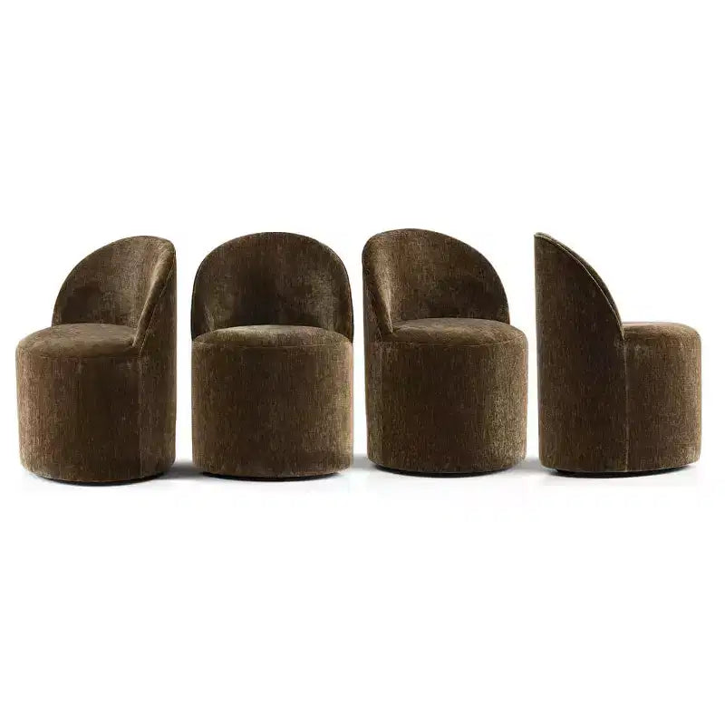 Ensemble de salle à manger 5 pièces pour 4, chaises modernes à roulettes avec revêtement en chenille, table ronde noire à pied central - Panipeachy