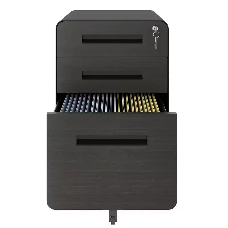 Classeur mobile à 3 tiroirs VIYET 23, en acier laminé à froid noir, verrouillable sous le bureau (5 roues anti-basculement pour dossiers A4/Legal/Letter)