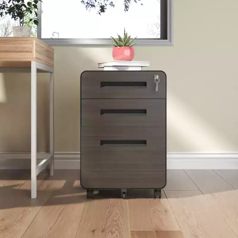 Classeur mobile à 3 tiroirs VIYET 23, en acier laminé à froid noir, verrouillable sous le bureau (5 roues anti-basculement pour dossiers A4/Legal/Letter)