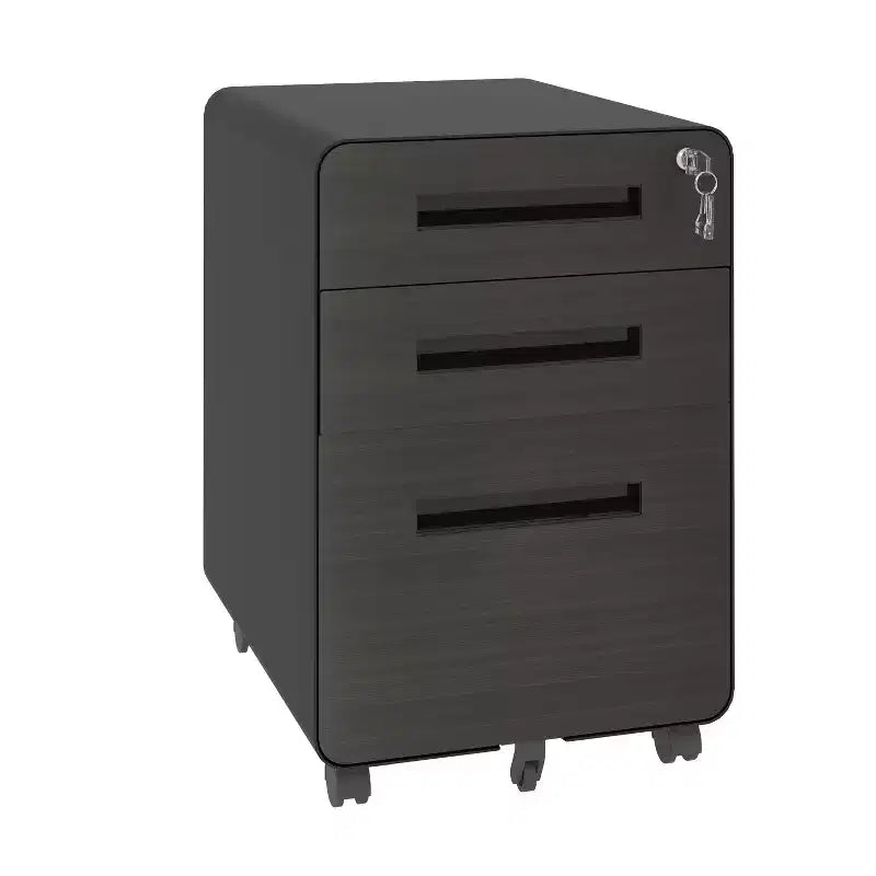 Classeur mobile à 3 tiroirs VIYET 23, en acier laminé à froid noir, verrouillable sous le bureau (5 roues anti-basculement pour dossiers A4/Legal/Letter)