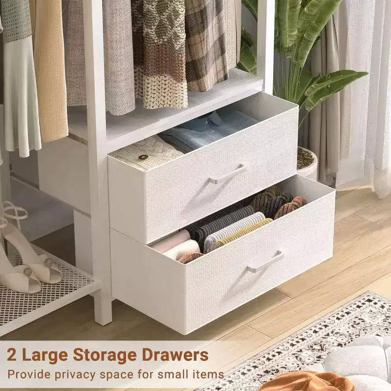 Besiost Porte-vêtements avec tiroirs en tissu, système d'organisation de placard avec tringles de suspension