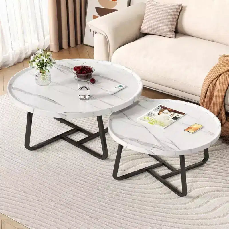 Ensemble de 2 tables basses gigognes rondes, style scandinave, petites tables basses et d'appoint pour salon, chambre à coucher, balcon