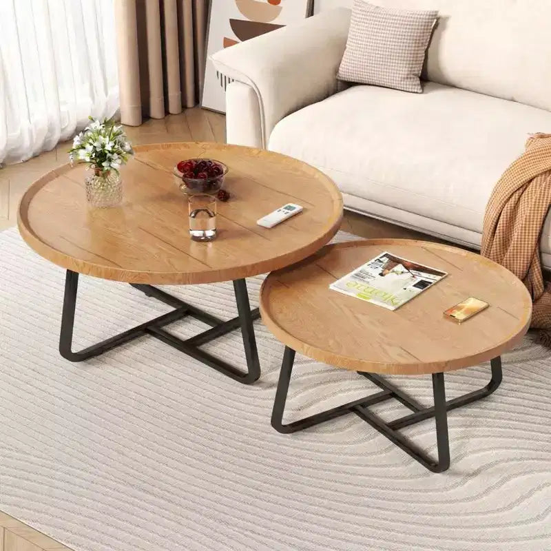 Ensemble de 2 tables basses gigognes rondes, style scandinave, petites tables basses et d'appoint pour salon, chambre à coucher, balcon