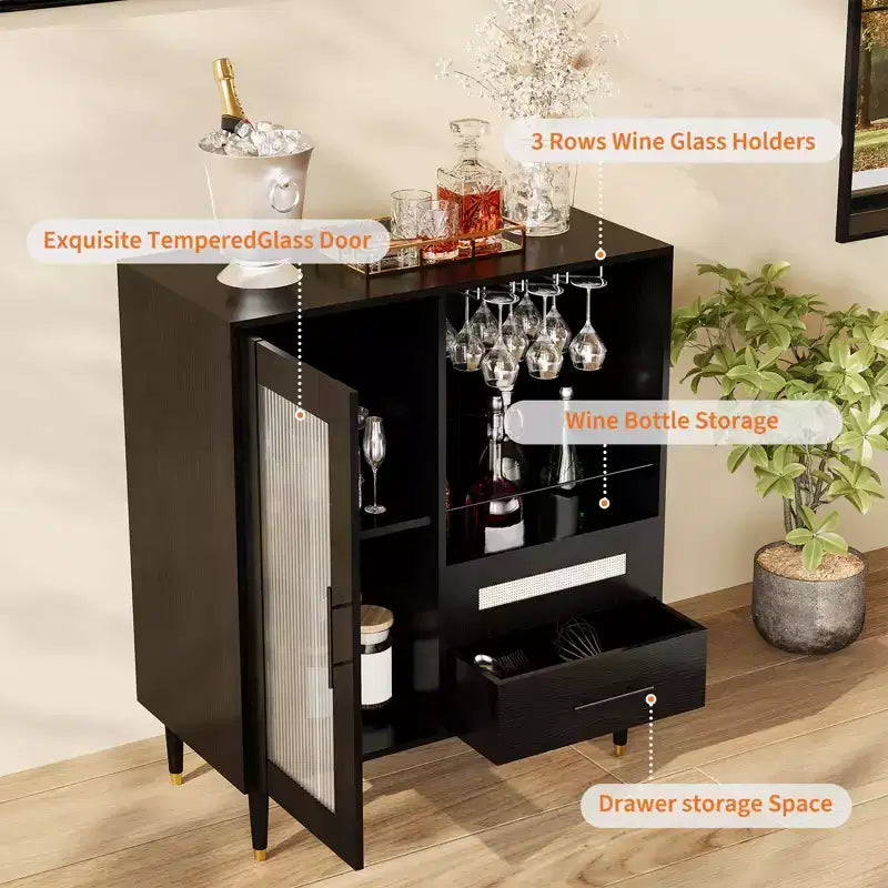 Meuble Bar à Vin Moderne avec Vitrine, Rangement pour Verres à Vin, Tiroirs, Grand Espace de Rangement, Buffet pour Maison, Cuisine, Salle à Manger, Salon