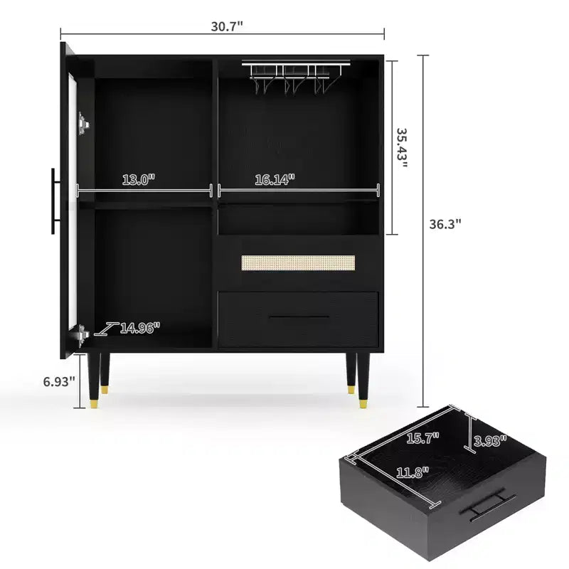 Meuble Bar à Vin Moderne avec Vitrine, Rangement pour Verres à Vin, Tiroirs, Grand Espace de Rangement, Buffet pour Maison, Cuisine, Salle à Manger, Salon