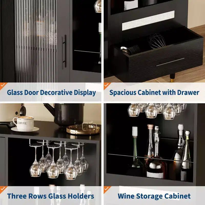 Meuble Bar à Vin Moderne avec Vitrine, Rangement pour Verres à Vin, Tiroirs, Grand Espace de Rangement, Buffet pour Maison, Cuisine, Salle à Manger, Salon