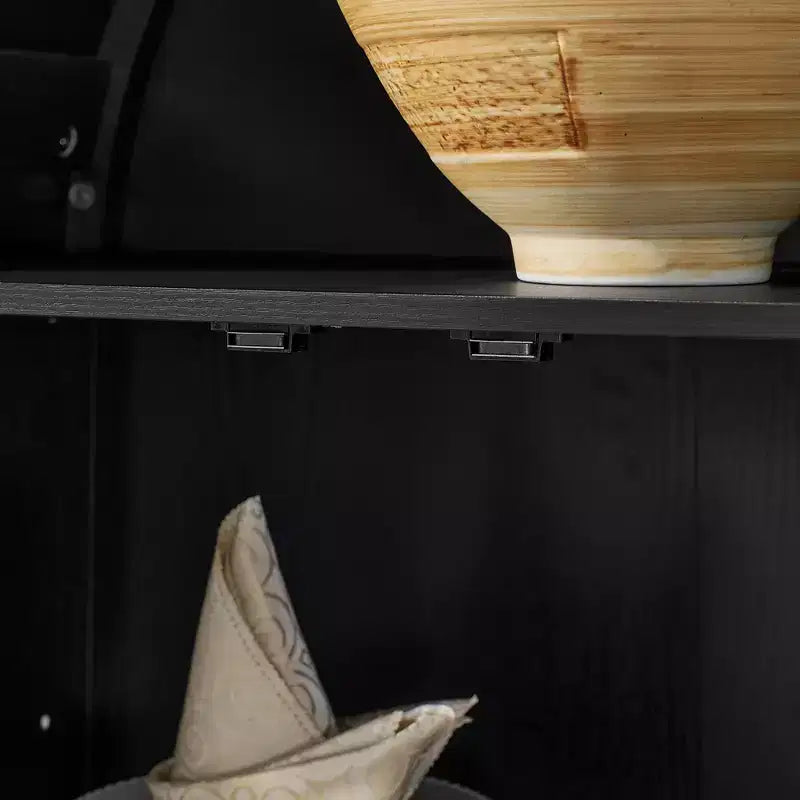 Meuble de rangement arqué VIYET 67 - Lampe LED, MDF noir, séparateurs en verre réglables
