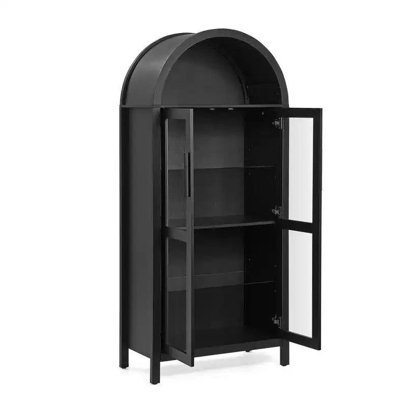 Meuble de rangement arqué VIYET 67 - Lampe LED, MDF noir, séparateurs en verre réglables