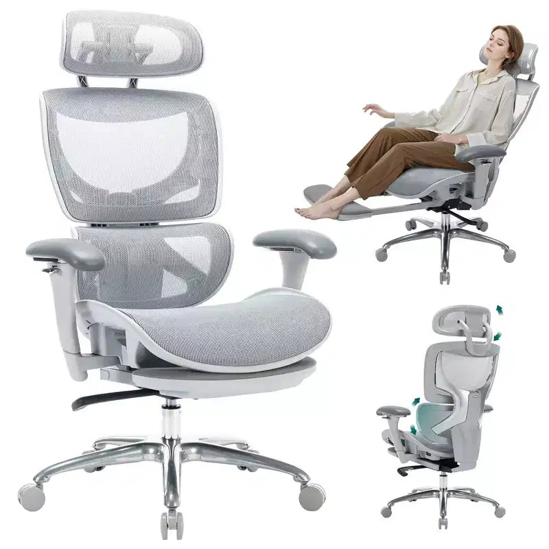 Chaise de bureau ergonomique en maille Ora Maison avec repose-pieds, soutien lombaire et accoudoirs 3D