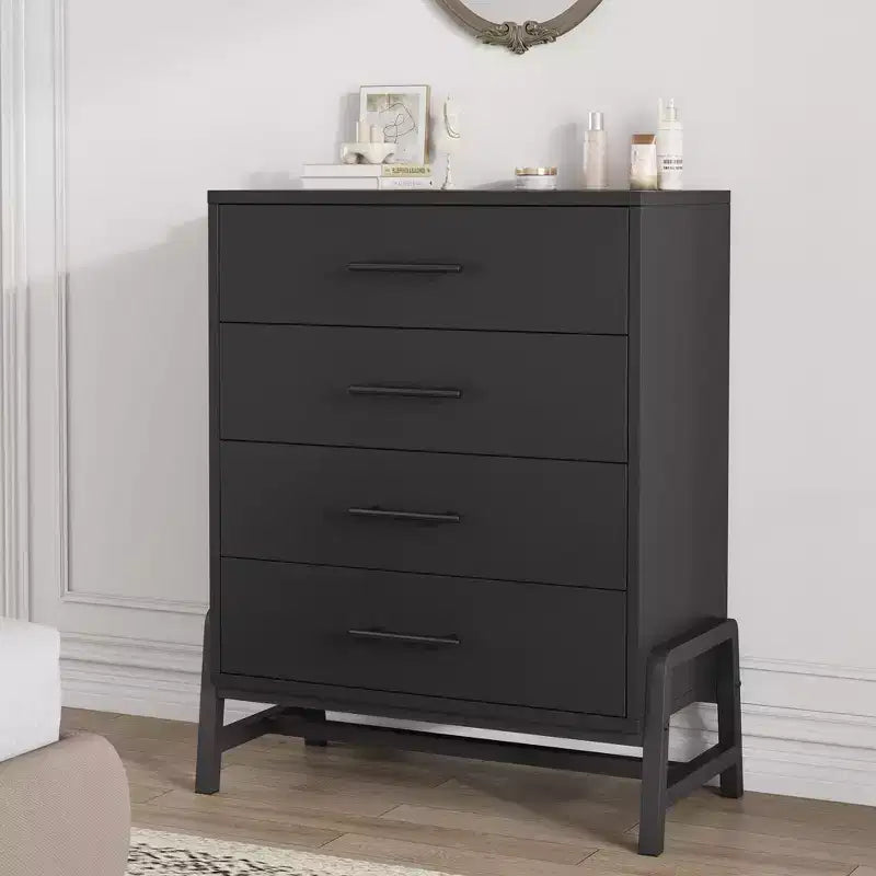 4-Drawer Wooden Dresser  Modern Chest of Drawers with Metal Handles for Bedroom, Living Room, Hallway or Entryway