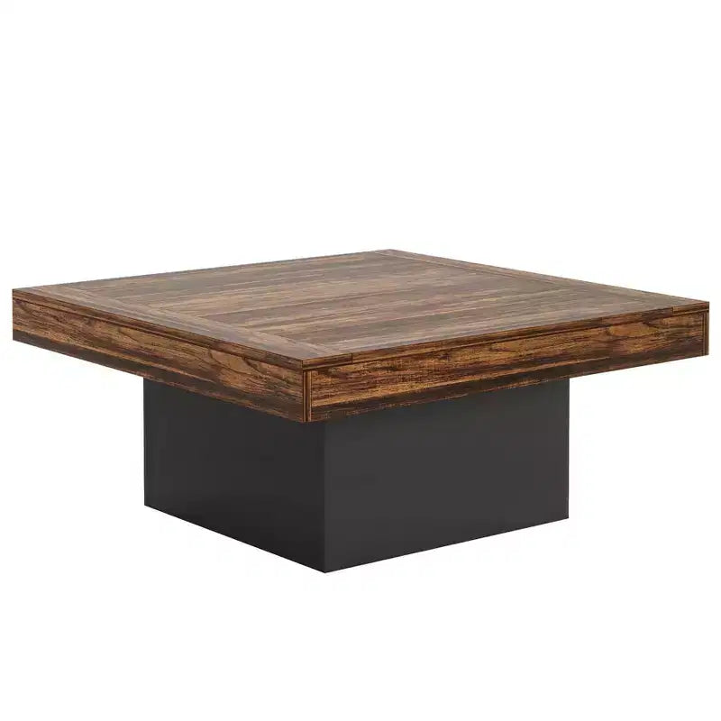 Table basse carrée, table basse de salon rustique en bois avec éclairage LED