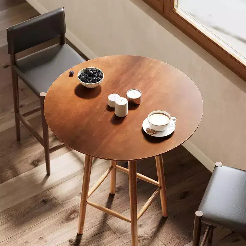 Table de bar en bois massif Lantine, table de bistrot ronde de 100 cm avec cadre robuste, pour salon, salle à manger, petit espace (Noyer rustique)