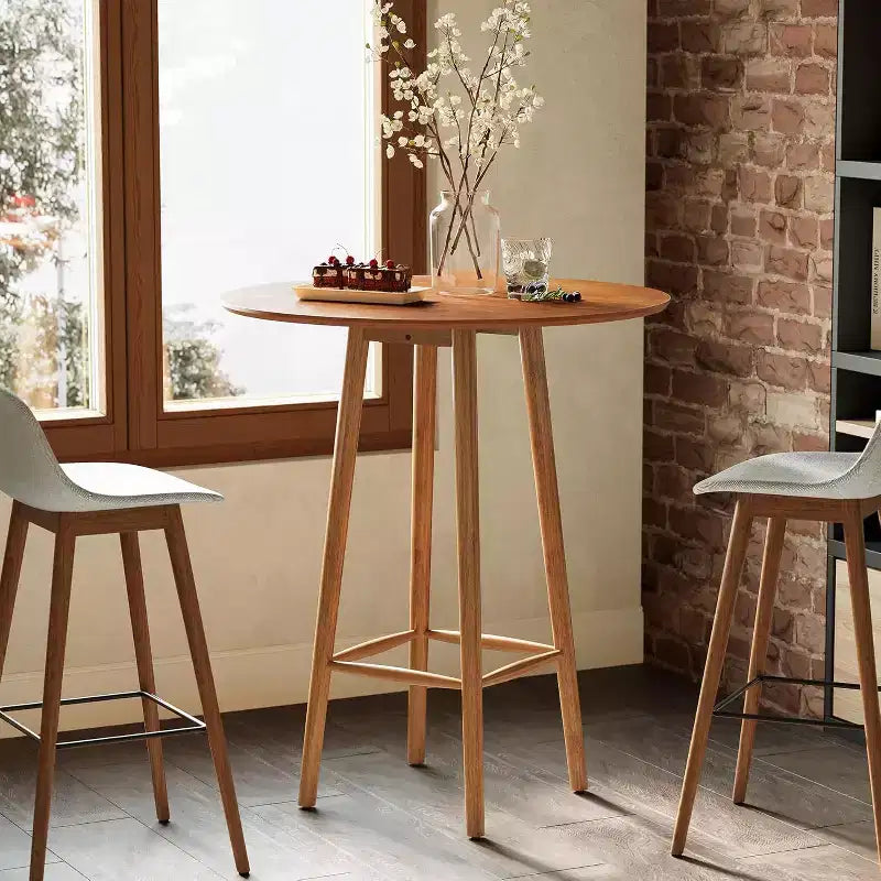 Table de bar en bois massif Lantine, table de bistrot ronde de 100 cm avec cadre robuste, pour salon, salle à manger, petit espace (Noyer rustique)