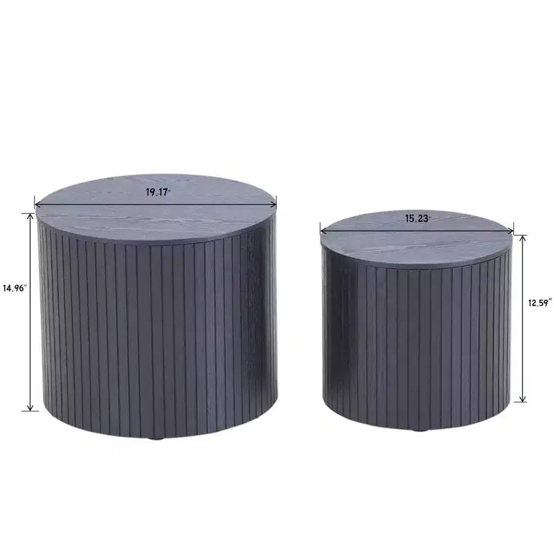 VIYET 19/15 VIYET Lot de 2 tables basses gigognes rondes, table d'appoint en MDF noir avec placage bois, table basse gain de place sans assemblage pour salon