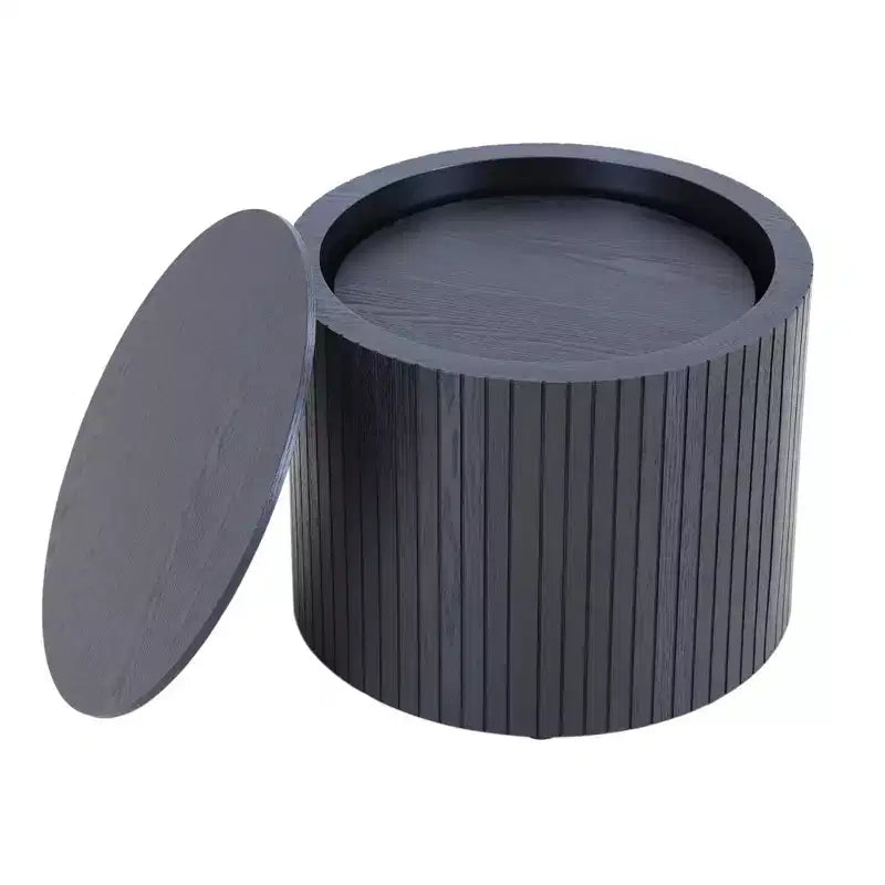 VIYET 19/15 VIYET Lot de 2 tables basses gigognes rondes, table d'appoint en MDF noir avec placage bois, table basse gain de place sans assemblage pour salon