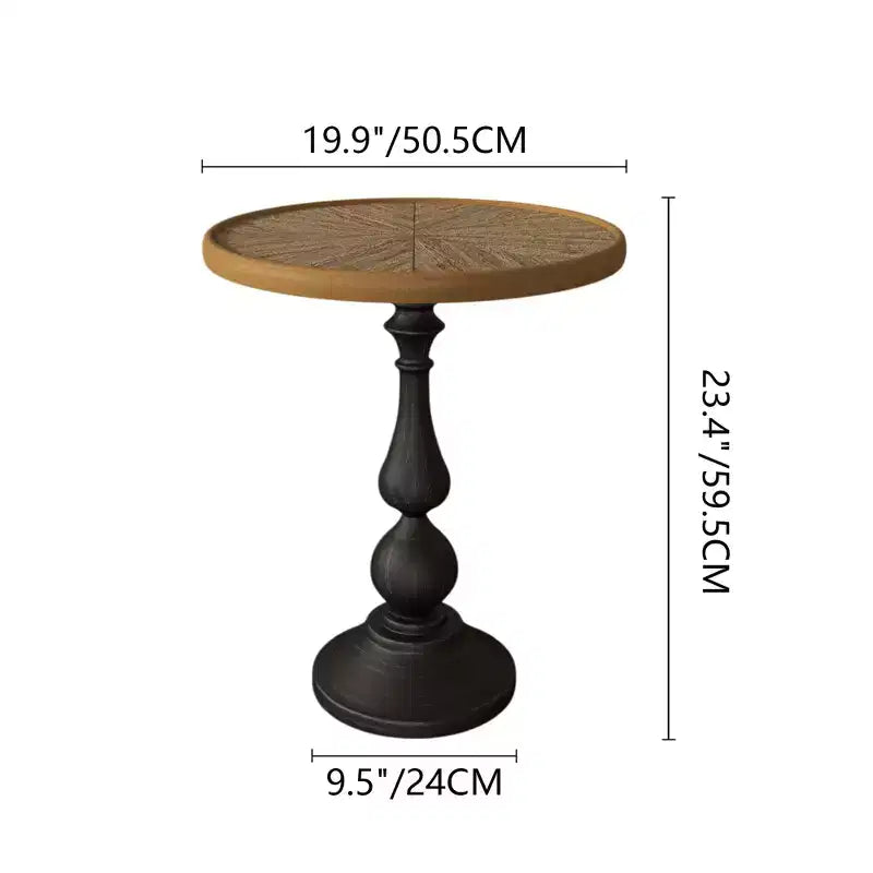 Table d'appoint ronde rétro en bois VIYET 23 – Piètement en métal style campagne française, bois naturel