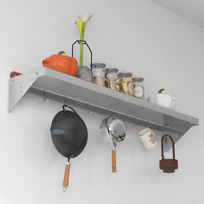 COZONY Étagère flottante avec crédence et crochets, étagère murale en acier inoxydable pour l'organisation de la cuisine, certifiée NSF