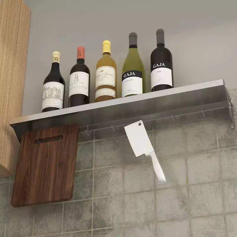 COZONY Étagère flottante avec crédence et crochets, étagère murale en acier inoxydable pour l'organisation de la cuisine, certifiée NSF