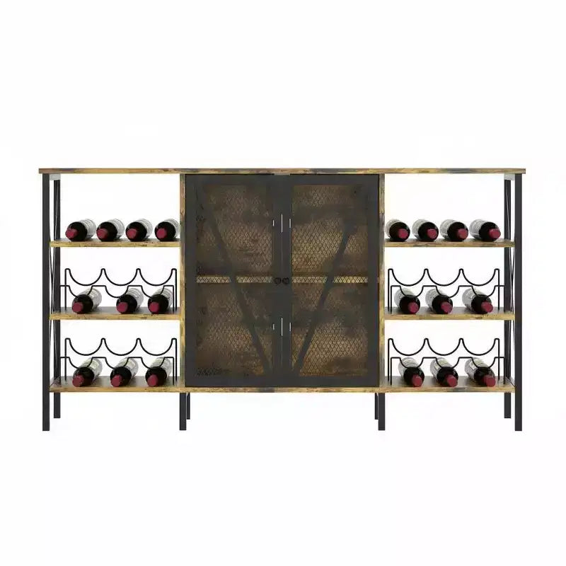 Meuble de bar à vin de ferme, buffet de bar à café industriel avec casier à vin et porte-verres