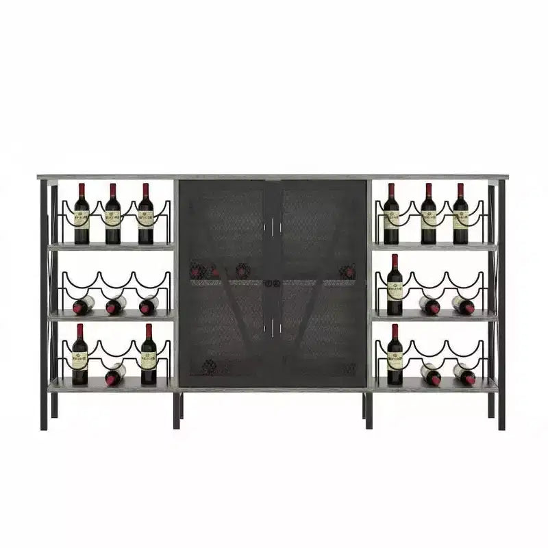Meuble de bar à vin de ferme, buffet de bar à café industriel avec casier à vin et porte-verres