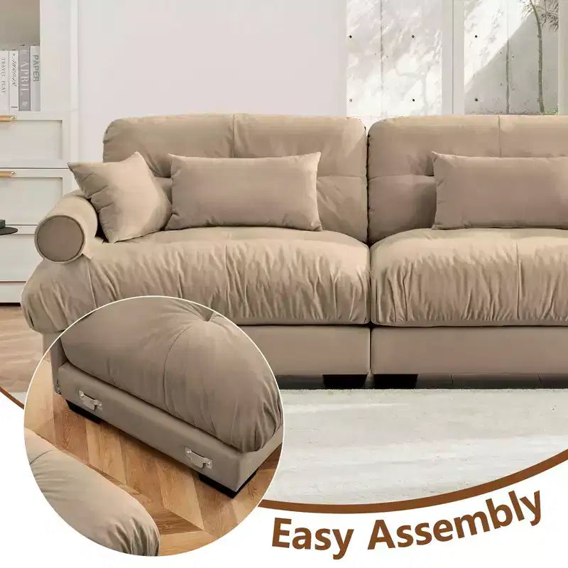 MAYEERTY Canapé deux places avec accoudoirs renforcés, oreillers de taille et coussins décoratifs pour salon/entrée, couleur camel