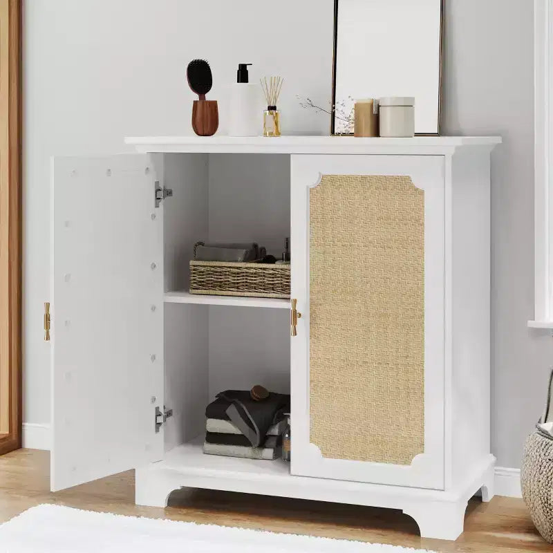 31 Buffet bahut, Meuble de bar à café en bois avec portes en rotin, Console d'entrée, Armoire basse